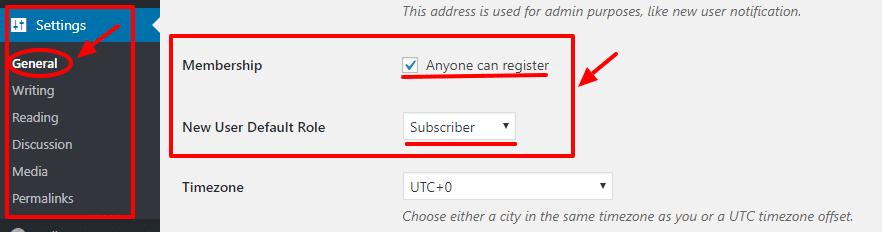 user registration settings