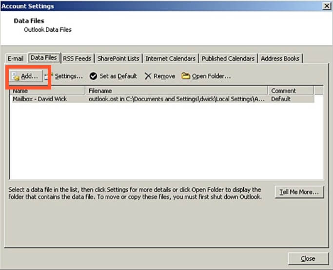 outlook pst file creation