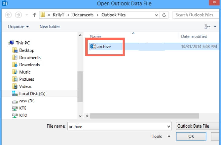 archive in outlook