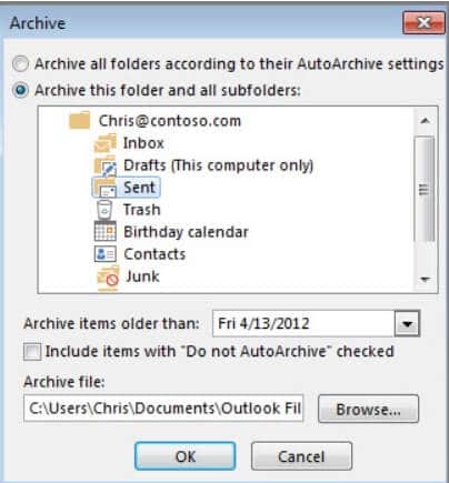 retrieve archived email outlook
