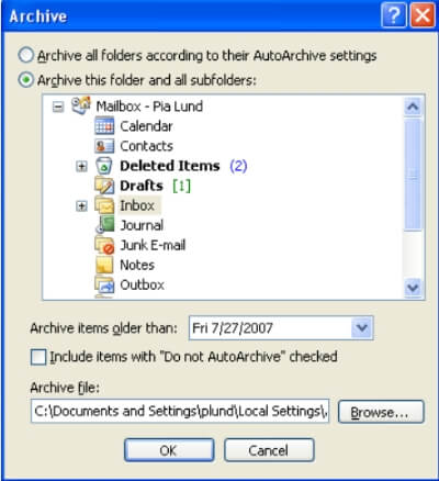 outlook archive