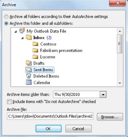 outlook auto archive